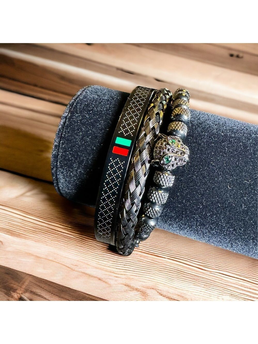 Men’s black panther bracelet set